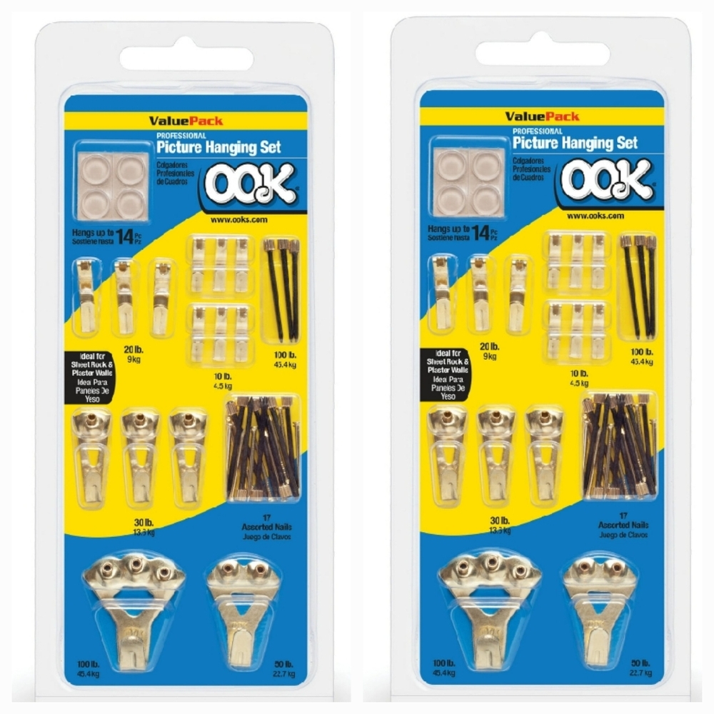 : 2pks OOK Professional Picture Hanging Kit  Picture Hangers Brass 10-100 lbs